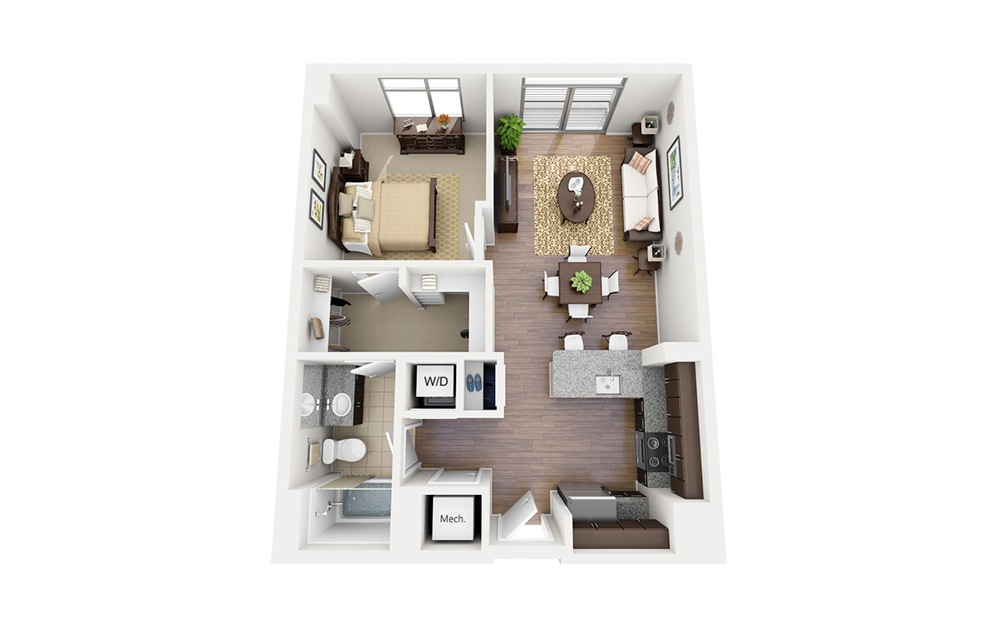 A04 - 1 bedroom floorplan layout with 1 bathroom and 715 square feet