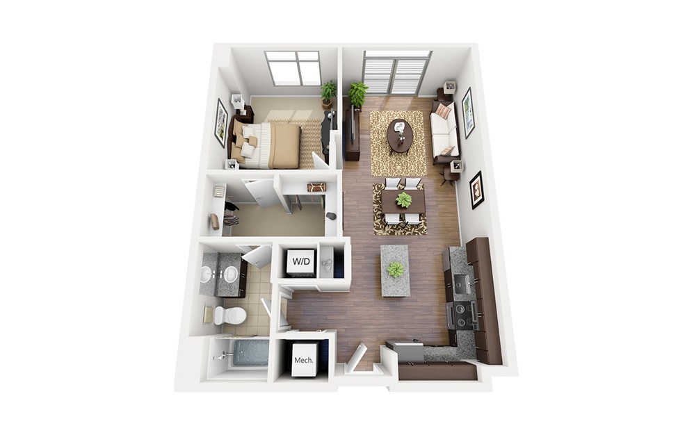 A05 - 1 bedroom floorplan layout with 1 bathroom and 717 - 718 square feet