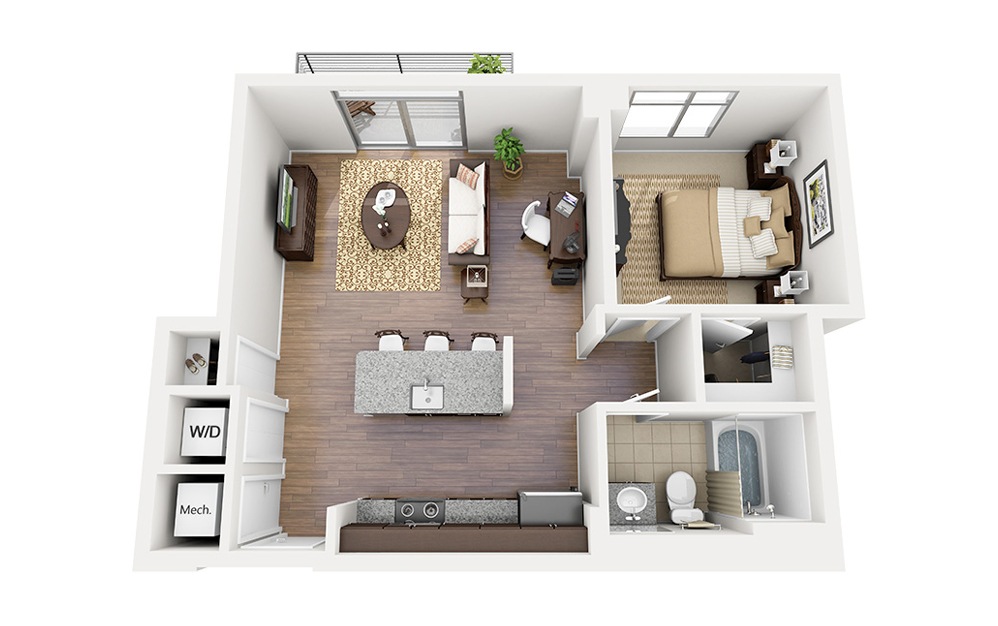 A06 - 1 bedroom floorplan layout with 1 bathroom and 684 square feet