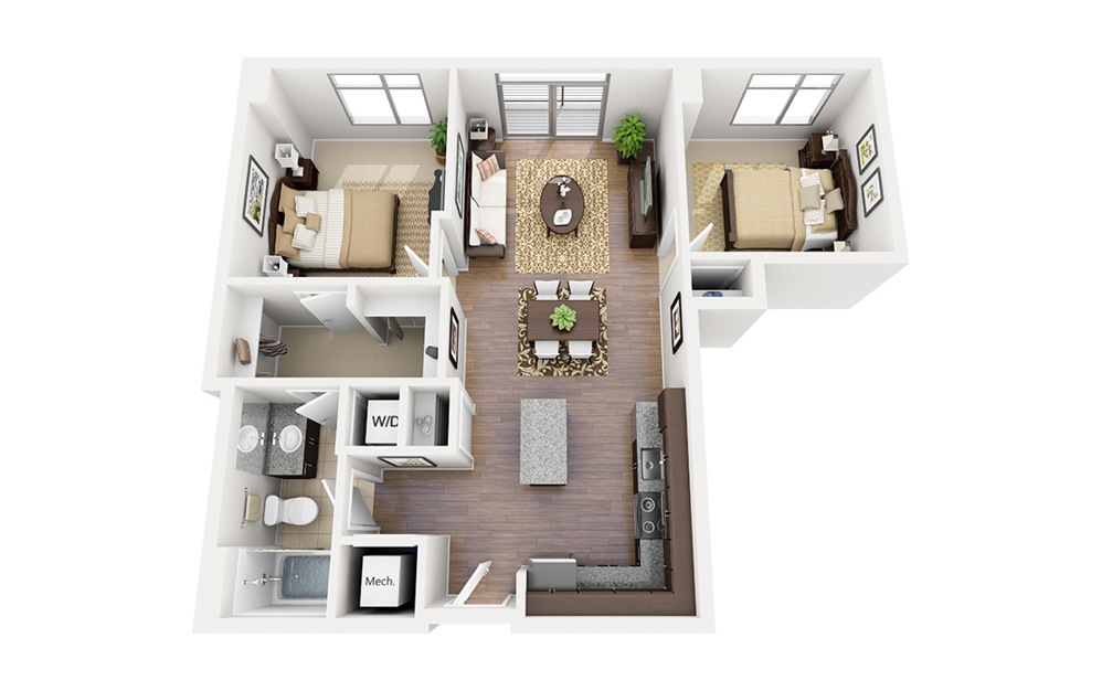 B01 - 1 bedroom floorplan layout with 1 bathroom and 849 square feet