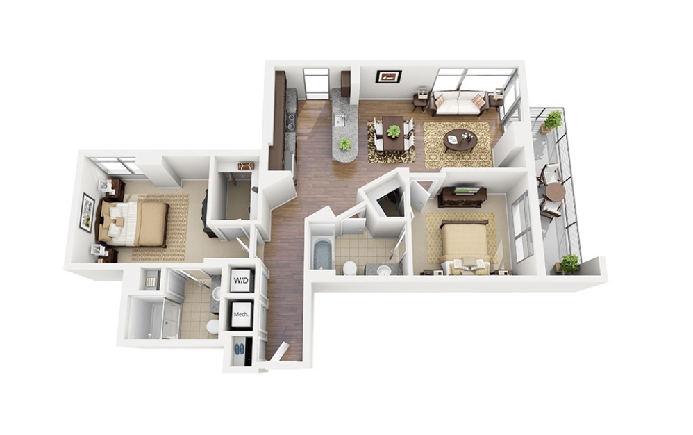 C06 - 2 bedroom floorplan layout with 2 baths and 1062 square feet.