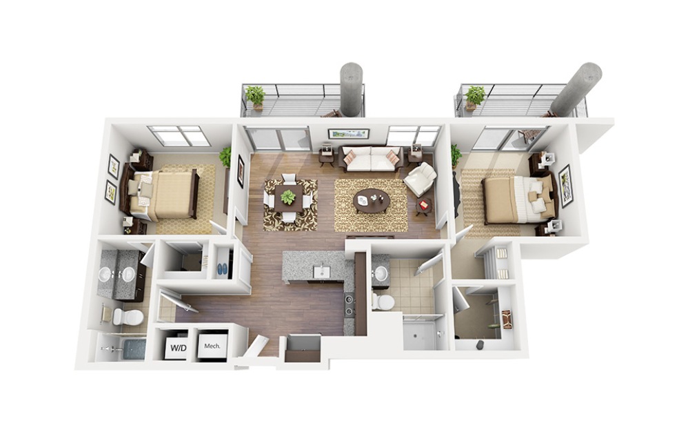 C09 - 2 bedroom floorplan layout with 2 bathrooms and 976 square feet